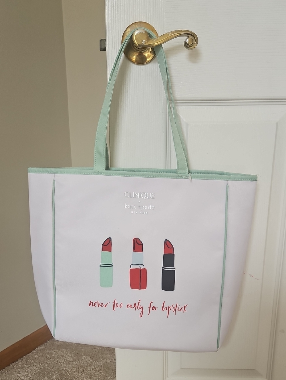 Kate Spade X Clinique NEVER TOO EARLY FOR LIPSTICK Shopper Tote